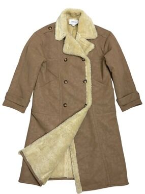 Topshop Faux Leather Shearling Long Coat Fleece Lined Trench Jacket Mens Small
